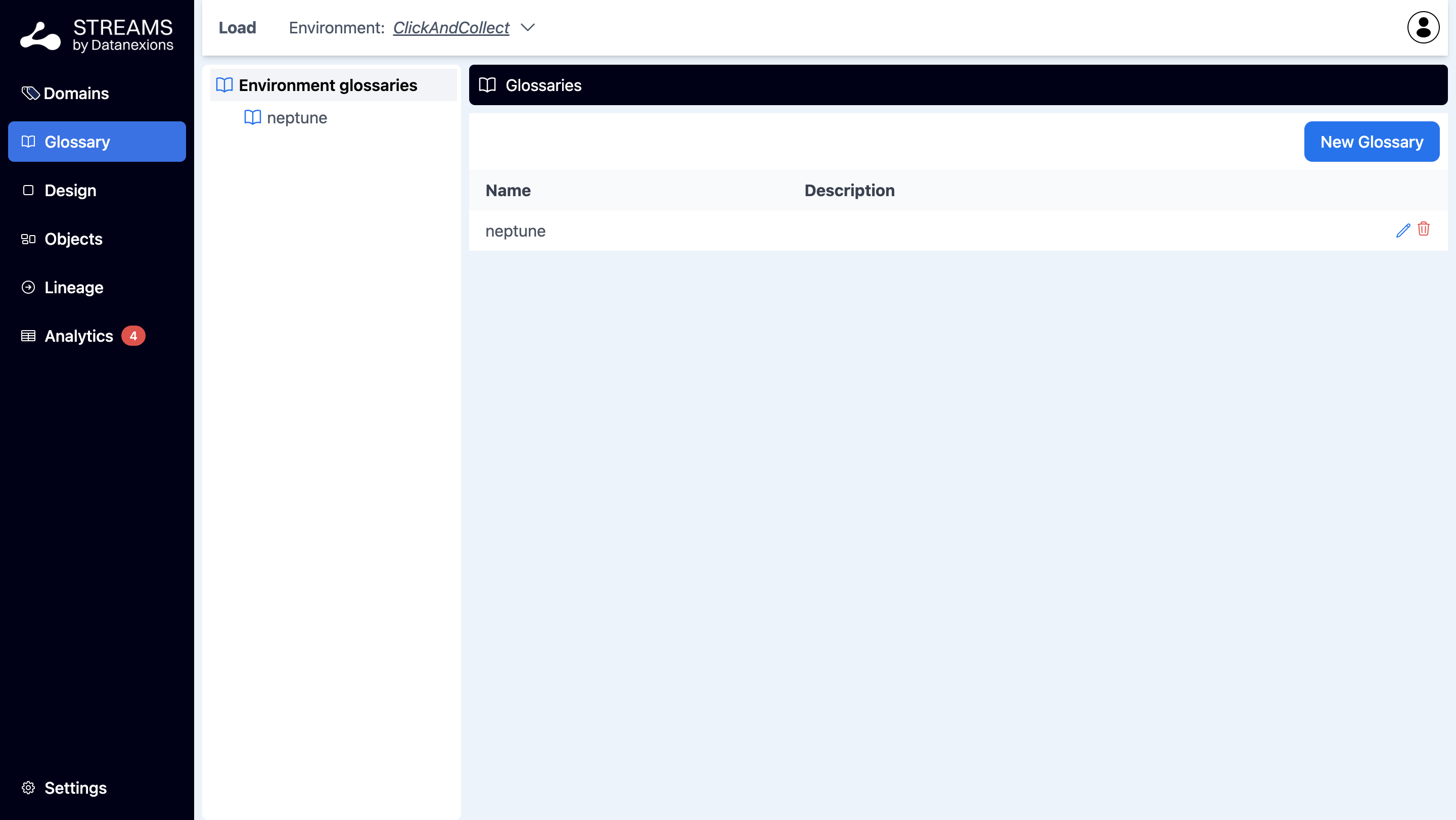 Glossaries – écran 1